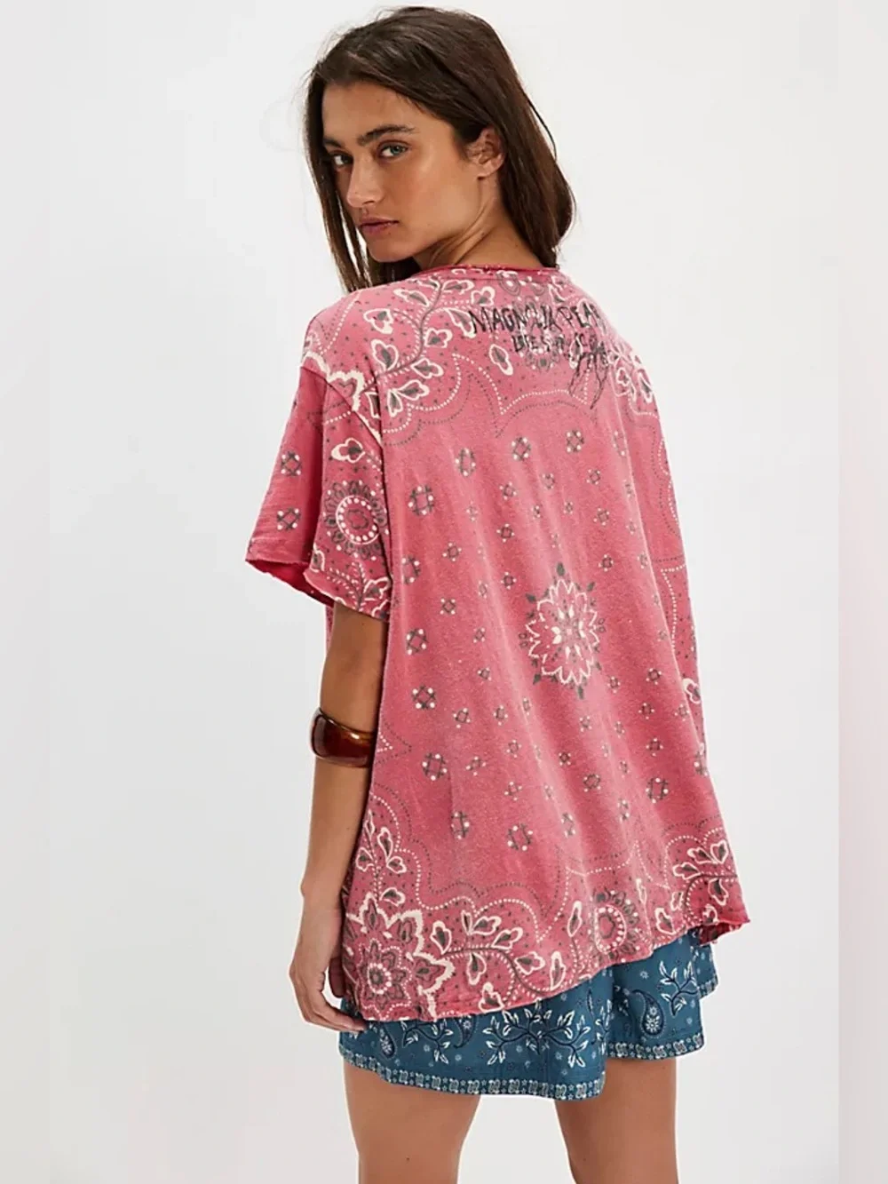 Magnolia Pearl Pink Bandana Print Cotton Top | Boho Oversized Tunic Festival NWT - Picture 2 of 6